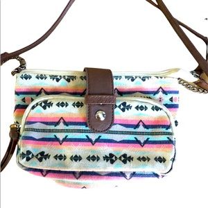 90s Y2K‎ Vintage Desert Revival Canvas Crossbody Purse Chain Faux Leather Strap